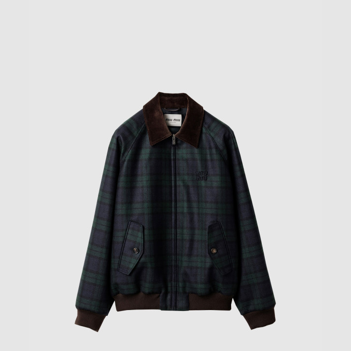 미우미우 체크 트윌 블루종 재킷