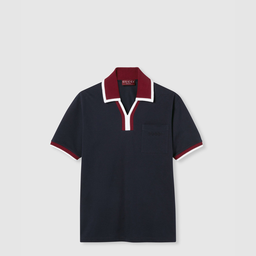 구찌 피케 코튼 라펠 티셔츠 829434