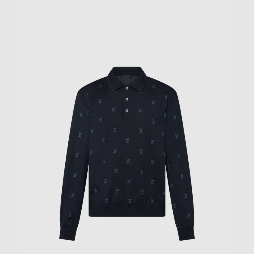 루이비통 롱 슬리브드 울 실크 앤드 캐시미어 블렌드 폴로 1AFYEV