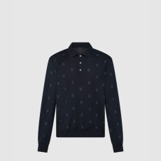 루이비통 롱 슬리브드 울 실크 앤드 캐시미어 블렌드 폴로 1AFYEV