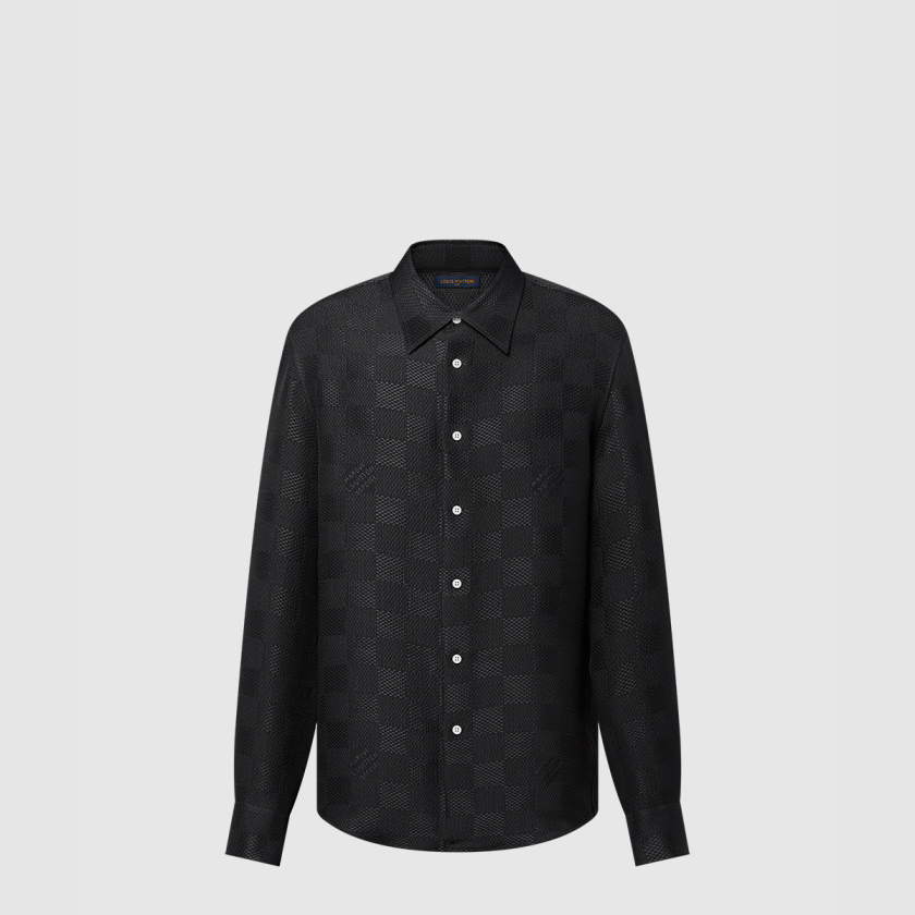 루이비통 자카드 다미에 롱 슬리브드 실크 셔츠 1AHCG9