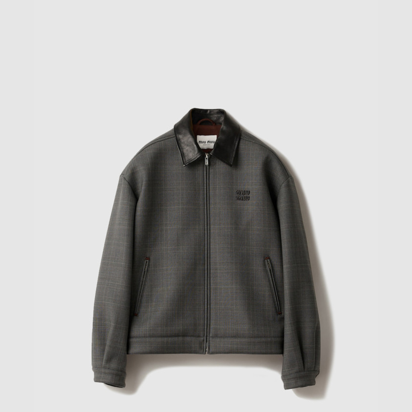 미우미우 프린스 오브 웨일즈 체크 및 본디드 저지 블루종 재킷 ML1325