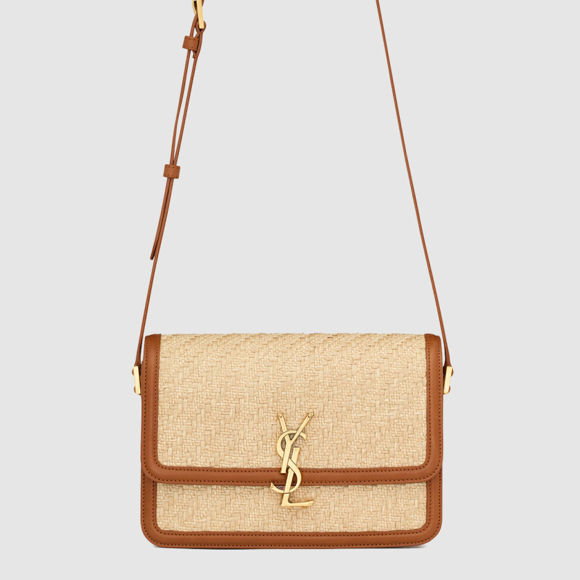 생로랑 라피아 및 베지터블 태닝 가죽 소재의 SOLFERINO 미디엄 사첼백 634305