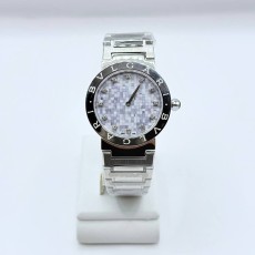 불가리 불가리 쿼츠 33mm 워치 스테인리스 스틸 화이트 마더 오브 펄 다이아몬드 LG10