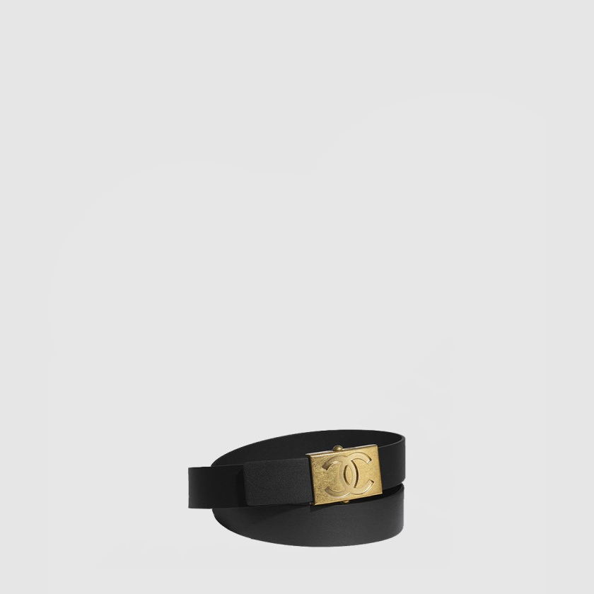 샤넬 송아지 가죽 CC 플레이트 벨트 AA7443