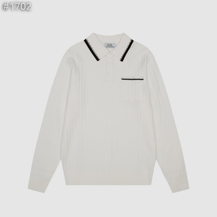 에르메스 카라 배색 골지 니트