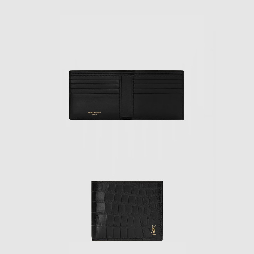생로랑 크로커다일 엠보스드 매트 가죽 소재의 미니 CASSANDRE 이스트웨스트 지갑 607727