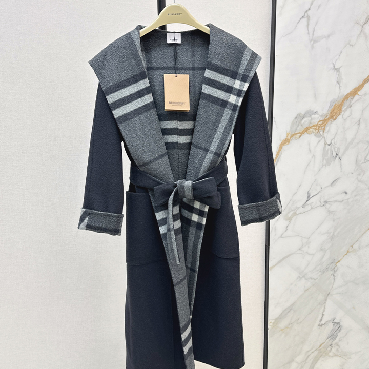 버버리 가을/겨울 더블 페이스 울 후드 코트