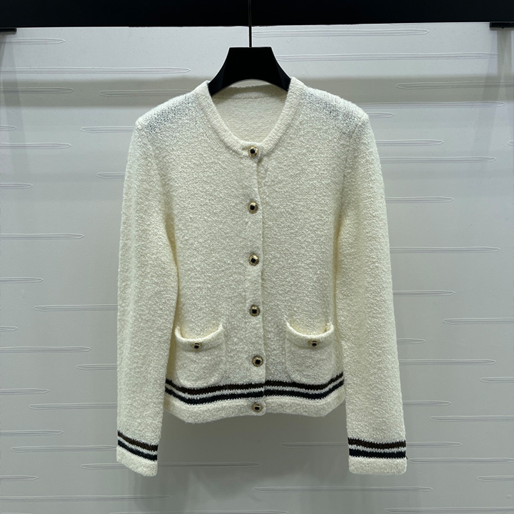 샤넬 브라운 스트라이프 니트 가디건