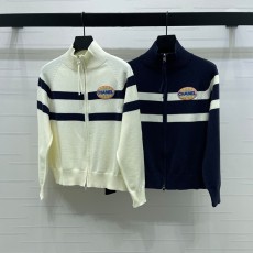 샤넬 스트라이프 니트 스탠드업 칼라 집업 가디건