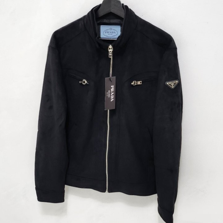 프라다 로고 스웨이드 봄버 자켓