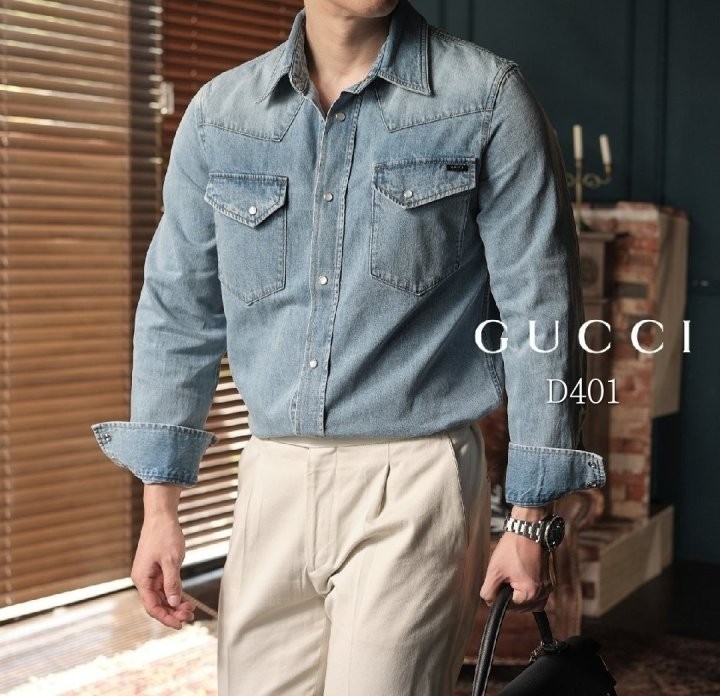 구찌 프리미엄 고가라인 청100% GG청셔츠