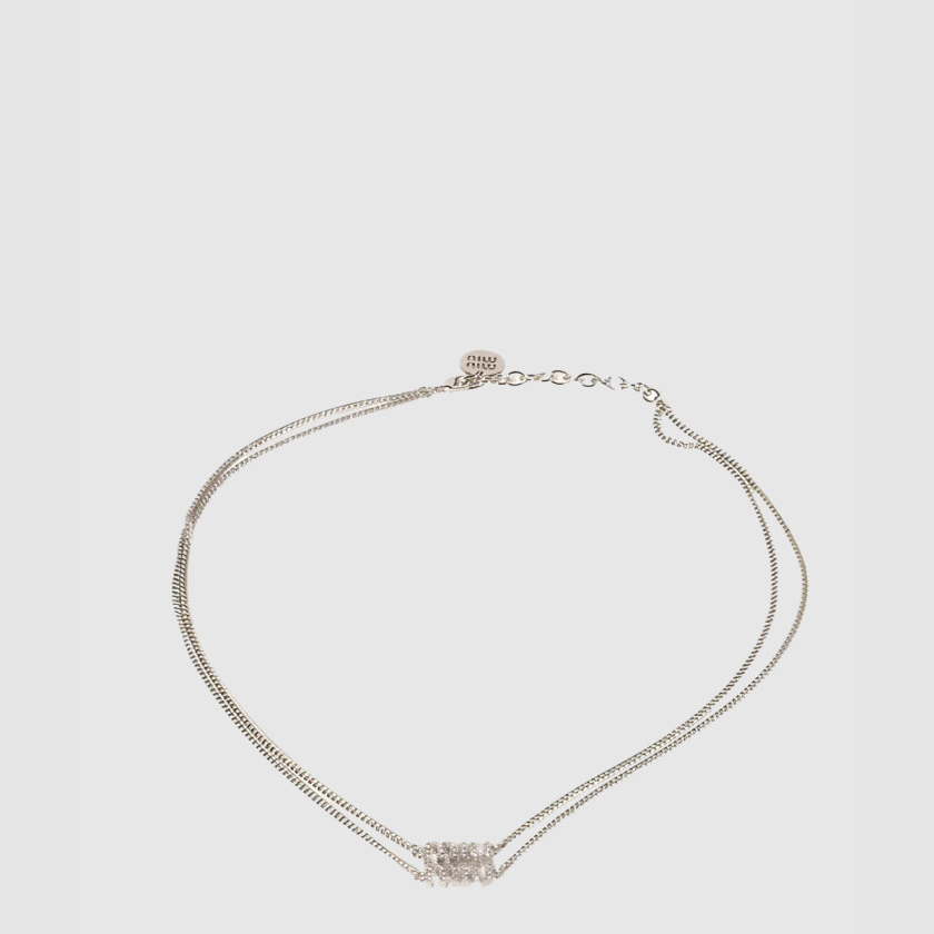 미우미우 크리스털 로고 메탈 목걸이 5IC126