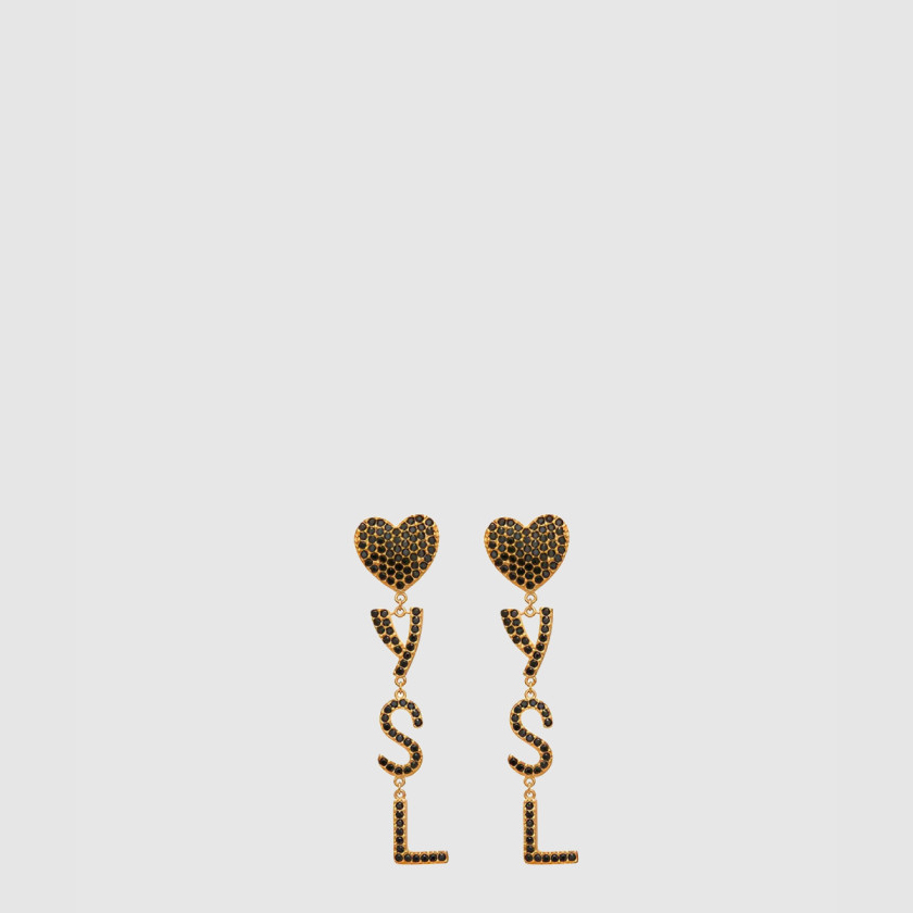생로랑 메탈 및 크리스탈 소재의 Opyum 하트 이어링 584228