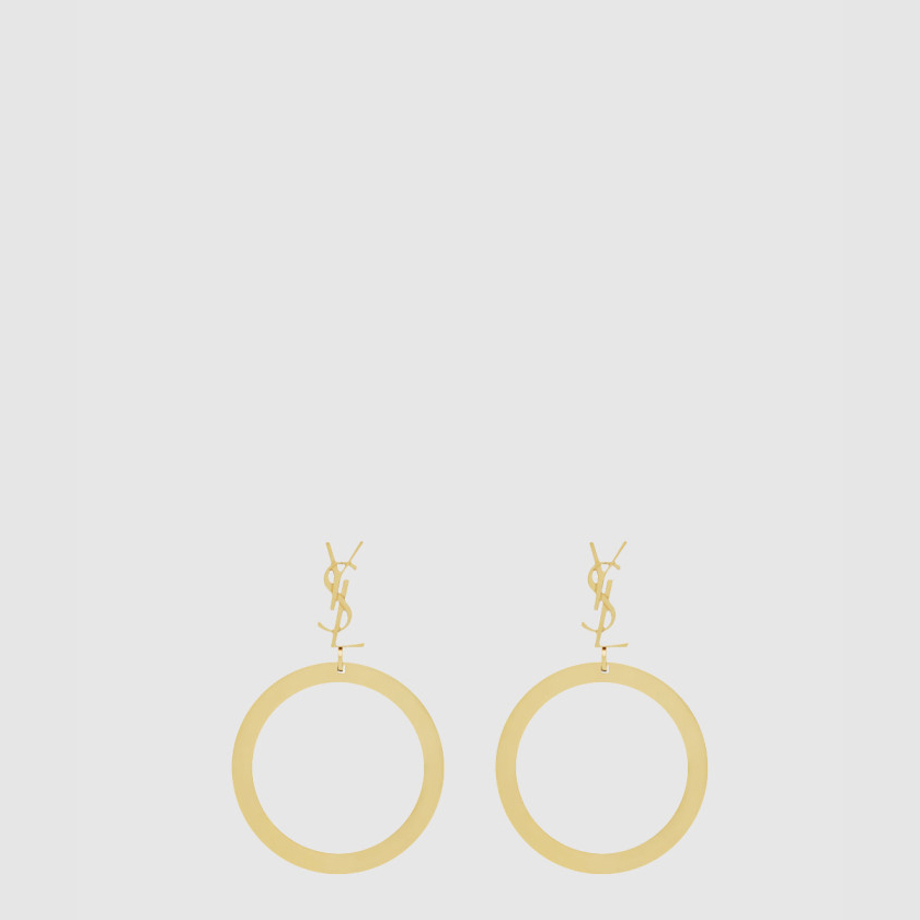 생로랑 메탈 소재의 CASSANDRE 펜던트 후프 이어링 784142