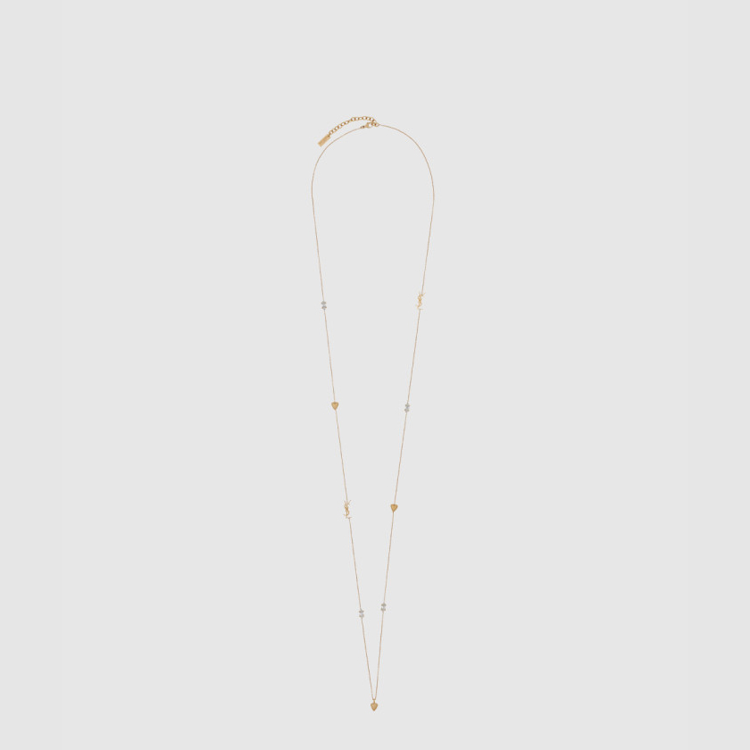 생로랑 메탈 소재의 라인스톤 롱 네크리스 697936