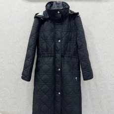 디올 스티치 솔기 디테일의 디올 까나주 후드 롱 코튼 코트
