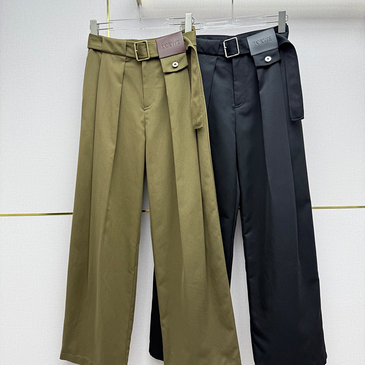 로에베 가을 겨울 캐주얼 팬츠 레터 가죽 라벨 장식