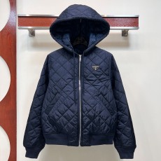 프라다  다크 블루 후드 코튼 패딩 재킷