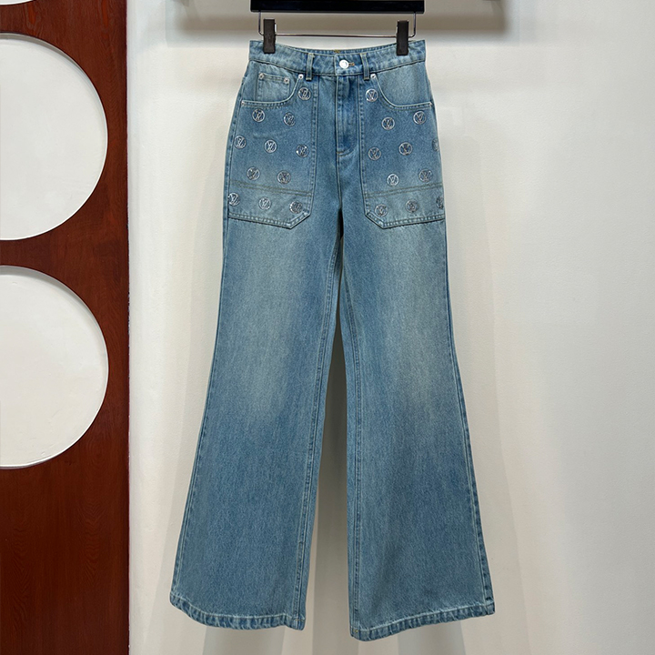 루이비통 비즈 로고 데님 플레어 진