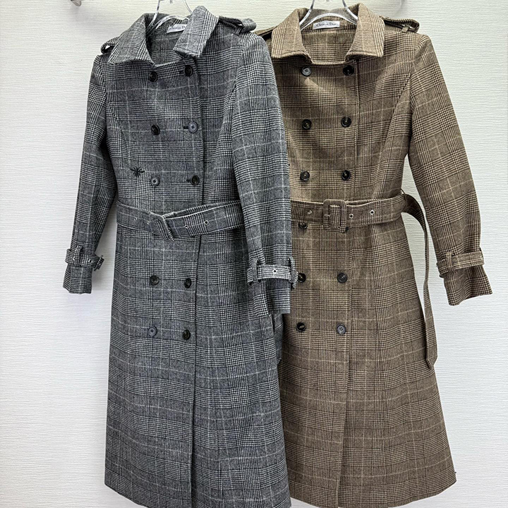 디올 가을/겨울 플레드 코트 더블 브레스트 트렌치 코트 스타일