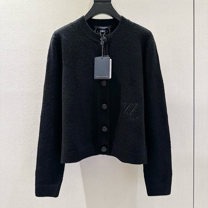 루이비통 테마 오픈워크 모노그램 스팽글 로고 니트 카디건