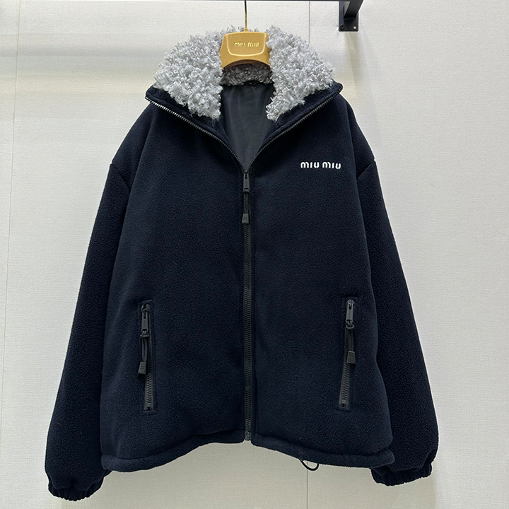 미우미우 2025 가을/겨울 뉴 클래식 네이비 블루 램스울 재킷