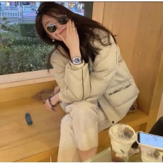 에르메스 화이트 구스 다운 두꺼운 후드 숏 다운 재킷