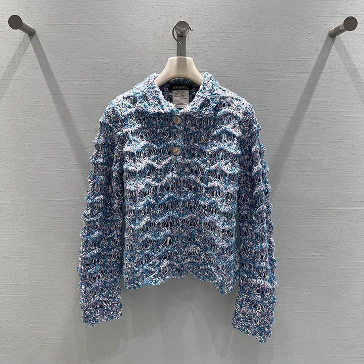 샤넬 웨이브 패턴 오픈워크 니트 가디건