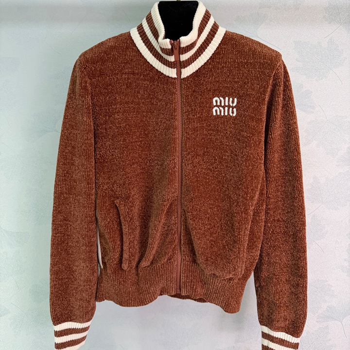 미우미우 25 가을/겨울 신상품 브라운 코듀로이 집업 재킷