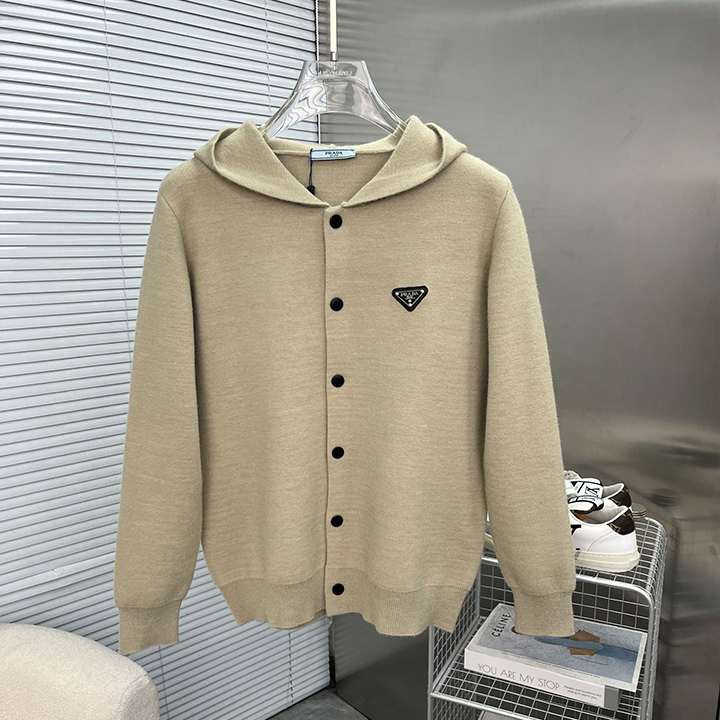 프라다 2025 가을/겨울 신상품 남성 후드 버튼다운 가디건 스웨터