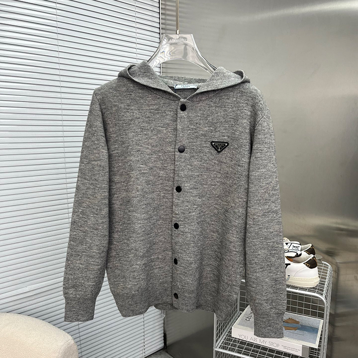 프라다 2025 가을/겨울 신상품 남성 후드 버튼다운 가디건 스웨터