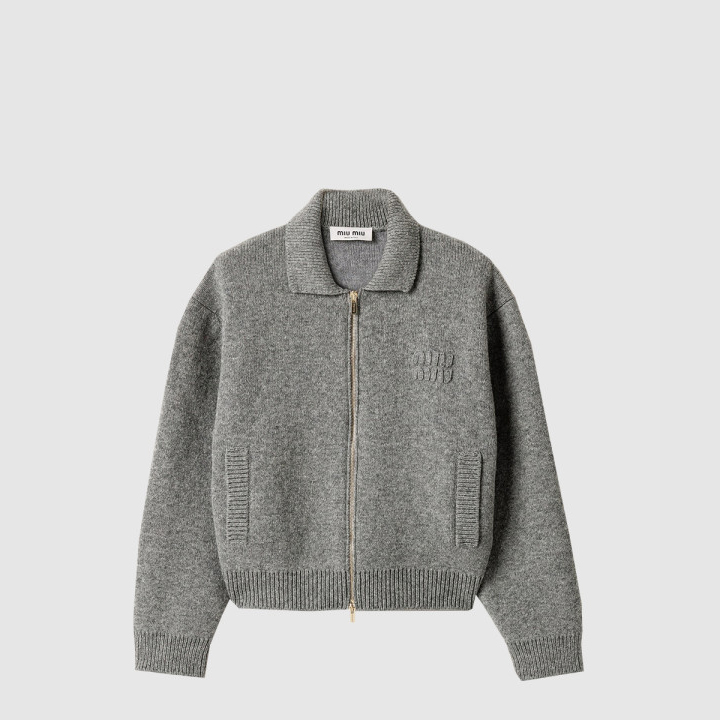 미우미우 셰틀랜드 울 캐시미어 지퍼 카디건