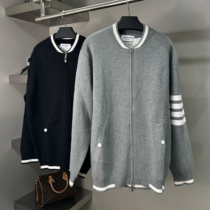 톰브라운 캐시미어 사선 니트 집업